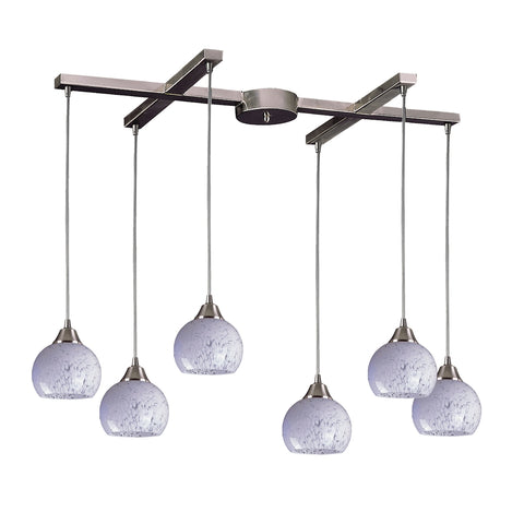 Mela 6 Light Pendant In Satin Nickel And Snow White Glass