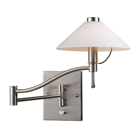 Swingarms 1 Light Swingarm Wall Sconce In Satin Nickel And White