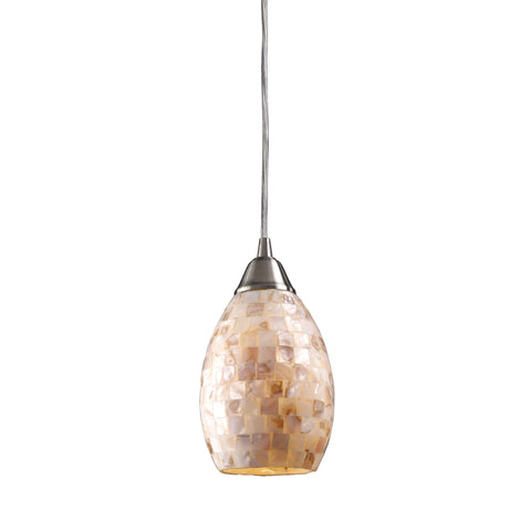 Capri 1 Light Pendant In Satin Nickel And Capiz Shell
