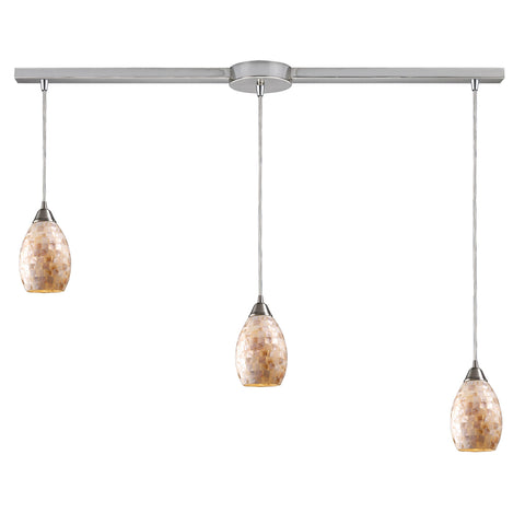 Capri 3 LED Light Pendant In Satin Nickel And Capiz Shell