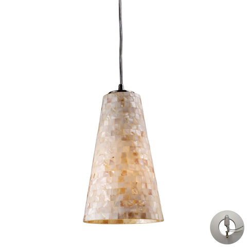 Capri 1 Light Pendant In Satin Nickel And Capiz Shell - Includes Recessed Lighting Kit
