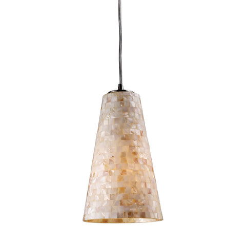 Capri 1 Light Pendant In Satin Nickel And Capiz Shell