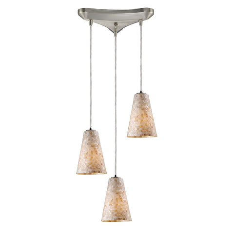 Capri 3 LED Light Pendant In Satin Nickel And Capiz Shell