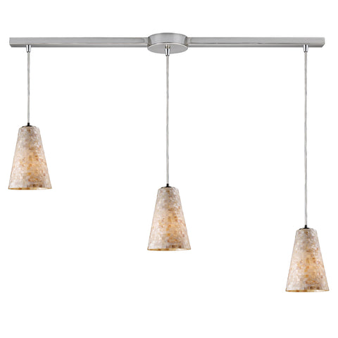 Capri 3 LED Light Pendant In Satin Nickel And Capiz Shell
