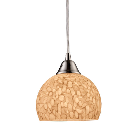 Cira 1 Light Pendant In Satin Nickel And Pebbled Gray-White Glass