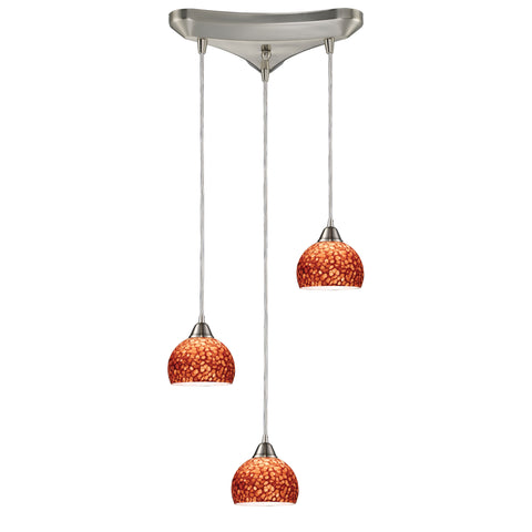 Cira 3 Light Pendant In Satin Nickel And Pebbled Espresso Glass