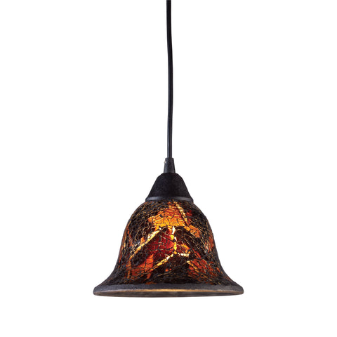 Firestorm 1 Light Pendant In Dark Rust And Firestorm Crackle Glass