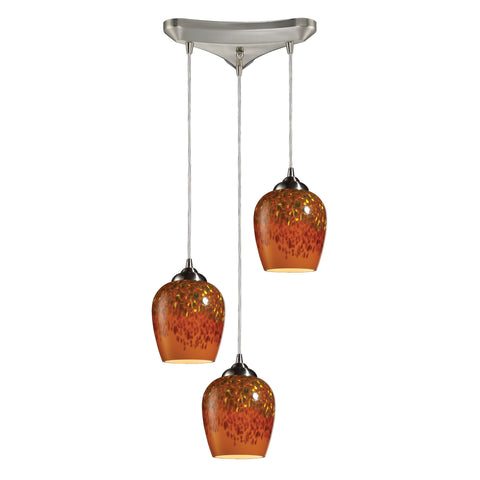 Claudio 3 Light Pendants In Satin Nickel And Autumn Glass