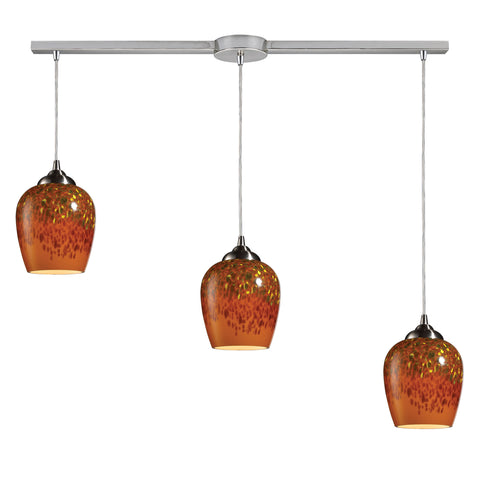 Claudio 3 Light Pendants In Satin Nickel And Autumn Glass