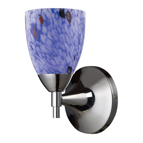 Celina 1 Light Sconce In Polished Chrome And Starburst Blue Glass