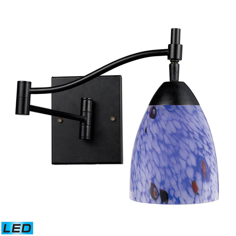 Celina 1 Light LED Swingarm Sconce In Dark Rust And Starburst Blue Glass