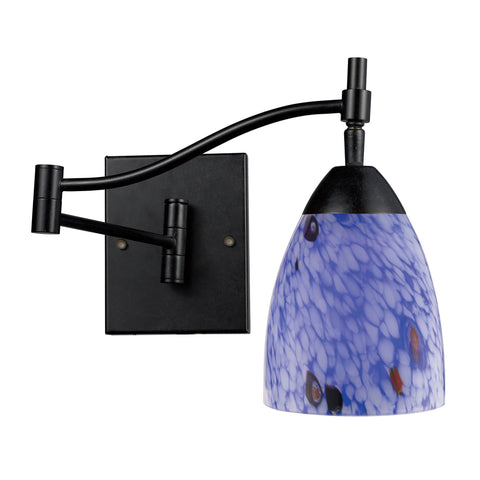 Celina 1 Light Swingarm Sconce In Dark Rust And Starburst Blue Glass