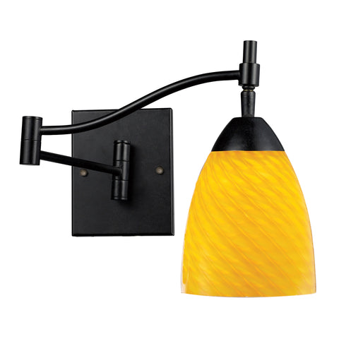 Celina 1 Light Swingarm Sconce In Dark Rust And Canary Glass