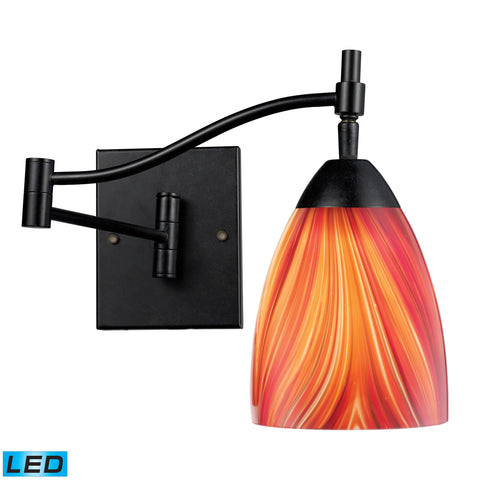 Celina 1 Light Swingarm LED Sconce In Dark Rust And Multi Glass