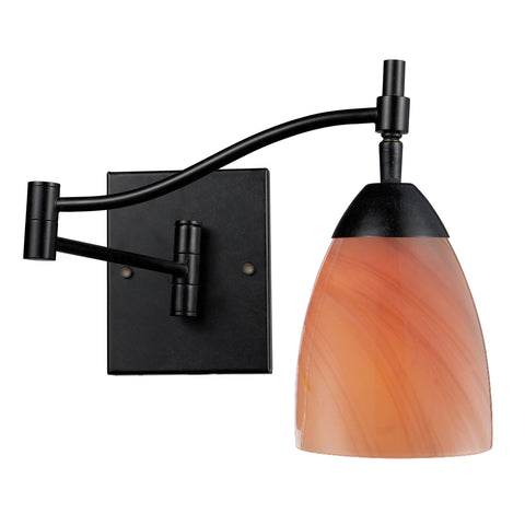 Celina 1 Light Swingarm Sconce In Dark Rust And Sandy Glass