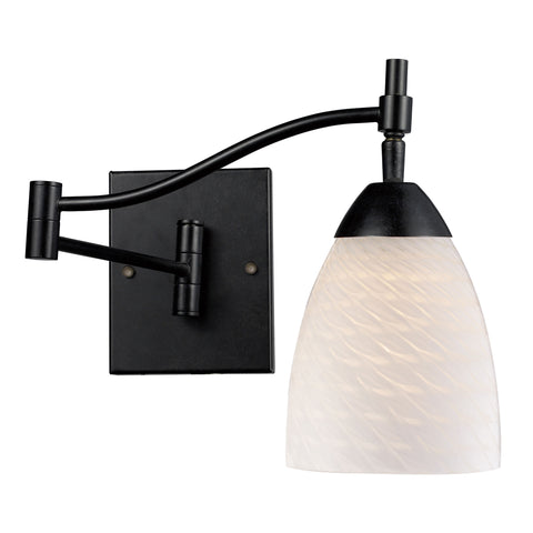 Celina 1 Light Swingarm Sconce In Dark Rust And White Swirl Glass
