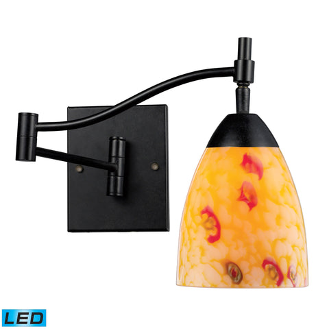 Celina 1 Light Swingarm LED Sconce In Dark Rust And Yellow Glass