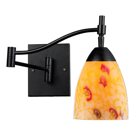 Celina 1 Light Swingarm Sconce In Dark Rust And Yellow Glass