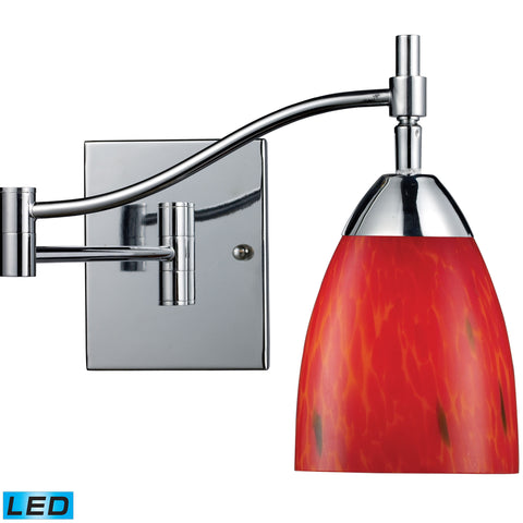 Celina 1 Light LED Swingarm Sconce In Polished Chrome And Fire Red