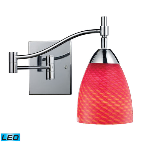 Celina 1 Light LED Swingarm Sconce In Polished Chrome And Scarlet Red Glass