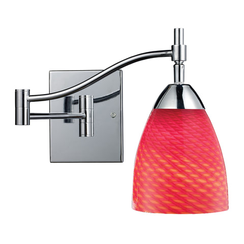 Celina 1 Light Swingarm Sconce In Polished Chrome And Scarlet Red Glass
