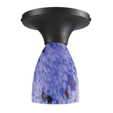 Celina 1 Light Semi Flush In Dark Rust And Starburst Blue Glass