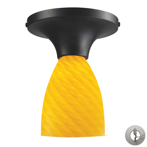 Celina 1 Light Semi Flush In Dark Rust And Canary Glass - Includes Recessed Lighting Kit