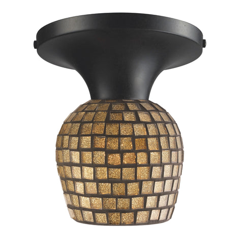 Celina 1 Light Semi Flush In Dark Rust And Gold Leaf Glass