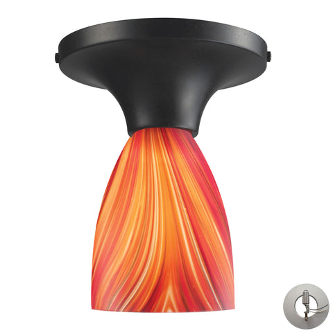 Celina 1 Light Semi Flush In Dark Rust And Multi Glass - Includes Recessed Lighting Kit