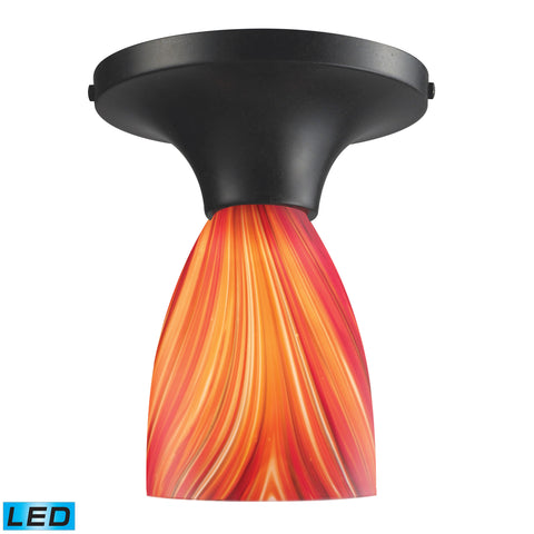 Celina 1 Light LED Semi Flush In Dark Rust And Multi Glass