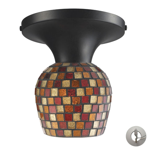 Celina 1 Light Semi Flush In Dark Rust And Multi Fusion Glass - Includes Recessed Lighting Kit