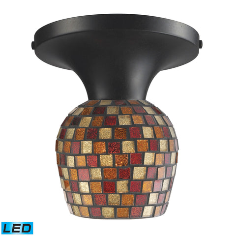 Celina 1 Light LED Semi Flush In Dark Rust And Multi Fusion Glass