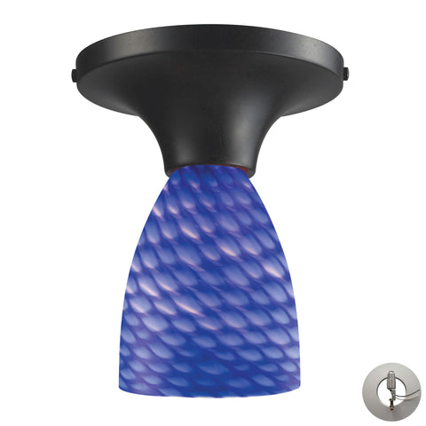Celina 1 Light Semi Flush In Dark Rust And Sapphire Glass - Includes Recessed Lighting Kit