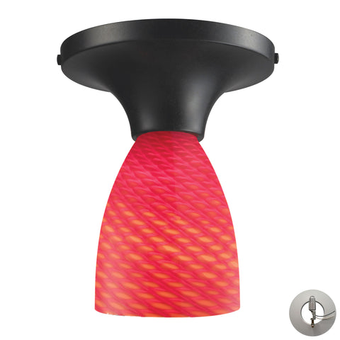 Celina 1 Light Semi Flush In Dark Rust And Scarlet Red Glass - Includes Recessed Lighting Kit