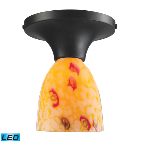 Celina 1 Light LED Semi Flush In Dark Rust And Yellow Glass