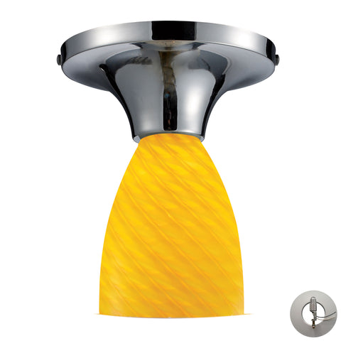 Celina 1 Light Semi Flush In Polished Chrome And Canary Glass - Includes Recessed Lighting Kit