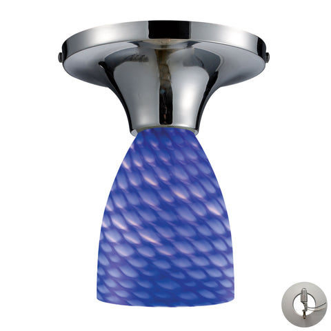Celina 1 Light Semi Flush In Polished Chrome And Sapphire Glass - Includes Recessed Lighting Kit
