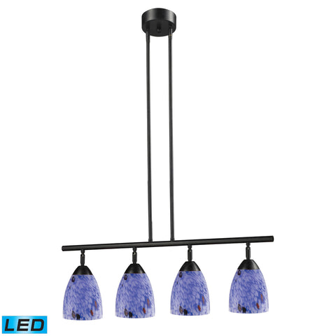 Celina 4 Light LED Island In Dark Rust And Starburst Blue Glass