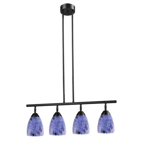 Celina 4 Light Linear In Dark Rust And Starburst Blue Glass