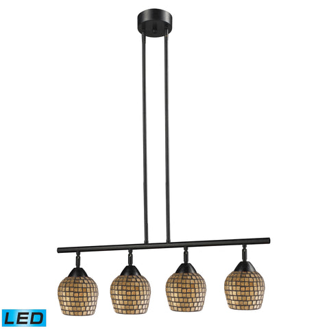 Celina 4 Light LED Island In Dark Rust And Gold Leaf Glass