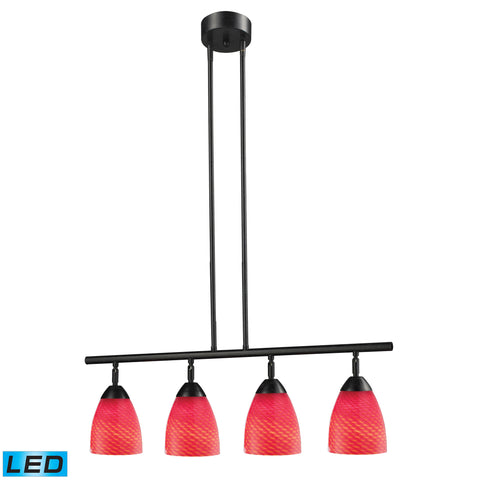 Celina 4 Light LED Island In Dark Rust And Scarlet Red Glass