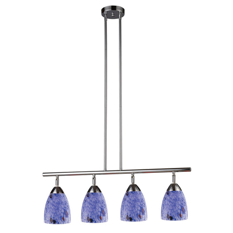 Celina 4 Light Island In Polished Chrome And Starburst Blue Glass