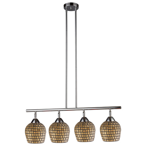Celina 4 Light Island In Polished Chrome And Gold Leaf Glass