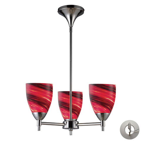 Celina 3 Light Chandelier In Polished Chrome And Autumn Glass - Includes Recessed Lighting Kit