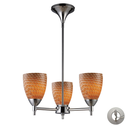 Celina 3 Light Chandelier In Polished Chrome And Cocoa Glass - Includes Recessed Lighting Kit