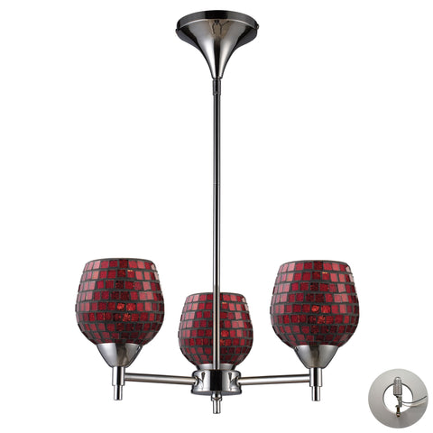Celina 3 Light Chandelier In Polished Chrome And Copper Glass - Includes Recessed Lighting Kit