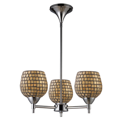 Celina 3 Light Chandelier In Polished Chrome And Gold Leaf Glass