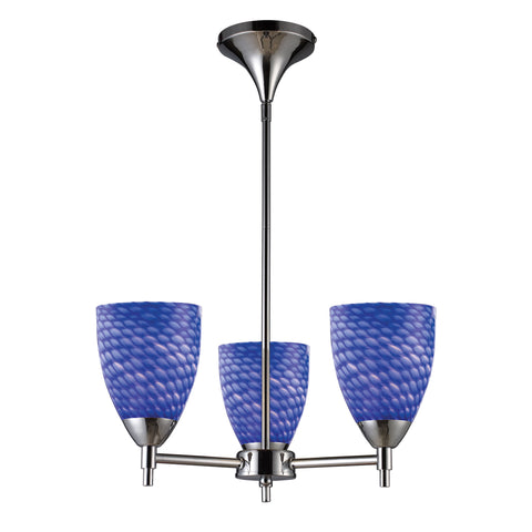 Celina 3 Light Chandelier In Polished Chrome And Sapphire Glass