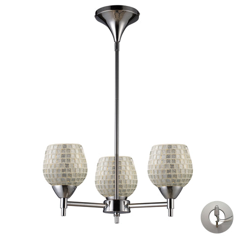 Celina 3 Light Chandelier In Polished Chrome And Silver Glass - Includes Recessed Lighting Kit