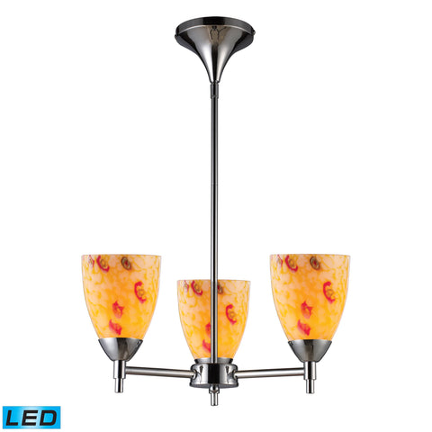 Celina 3 Light LED Chandelier In Polished Chrome And Yellow Glass